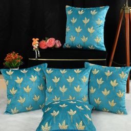 RADECOR Blue & Olive Green Set of 5 Floral Square Cushion Covers-image-94
