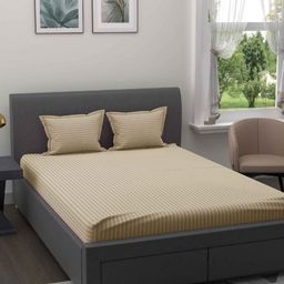 Bombay Spreads Cream-Coloured Striped Cotton 180 TC King Bedsheet Set 2.7 m x 2.25 m-image-62