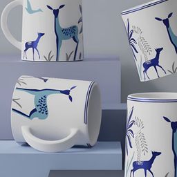 THE WHITE SPACE LIVING Blue 4 Pieces Microwave Safe Printed Ceramic Glossy Mugs-16