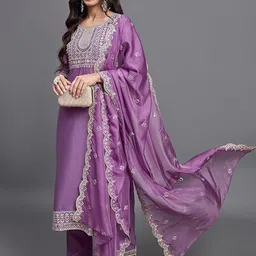 KOTRONS Women Floral Embroidered Kurta with Trousers & Dupatta-image-20