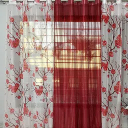 Galaxy Home Decor Maroon & White 3 Pieces Floral Printed Sheer Long Door Curtains-image-80