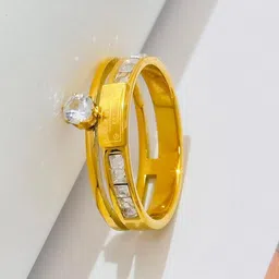 MYKI Exquisite Stainless Steel Gold-Plated Cubic Zirconia Studded Finger Ring-10