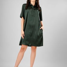Sukshat Women Shirt Collar Satin Shift Dress-image-40