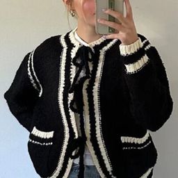StyleCast Women Boucle Striped Round Neck Cardigan-picture-9