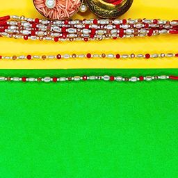 ORANGENYSHA Set Of 12 Beaded Cotton Thread Rakhis With Rholi Chawal-image-88