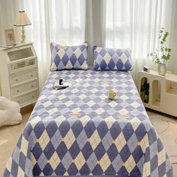 JC HOME Blue & Beige Printed Double Bed Cover With Pillow Covers-image-44
