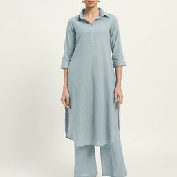 Thevasa Women's Greyish Blue Everyday Delight Collar Kurta-image-8