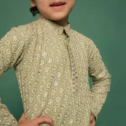 VASTRAMAY Boys Embroidered Regular Sequinned Kurta with Pyjamas image 2