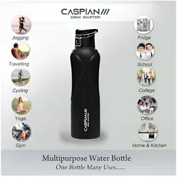 Caspian Black & White Single Stainless Steel Printed Single Wall Vacuum Water Bottle-52