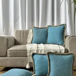 EXPORT HOUSE Blue & Brown 5 Pieces Square Cushion Covers-image-31