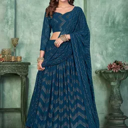Warthy Ent Embroidered Thread Work Semi-Stitched Lehenga & Unstitched Blouse With Dupatta-image-68