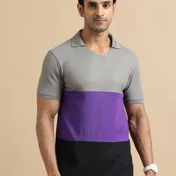 ECOLINE Clothing Men Antimicrobial Colourblocked Polo Collar T-shirt-image-70