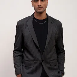 SHOWOFF Self Design Cotton Notched Collar Slim Fit Singe Breasted Blazer-picture-58