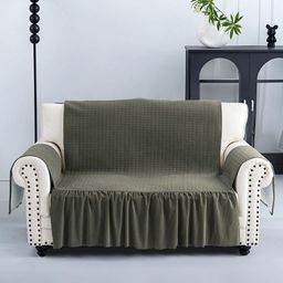 Aura Green Solid Velvet 1 Piece Sofa Cover-image-32
