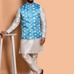 PRINTINDIA Mandarin Collar Pure Silk Straight Kurta with Trousers-image-88