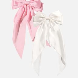 Rovlina Women White & Pink Set of 2 Satin Hair Bow Clips-picture-25