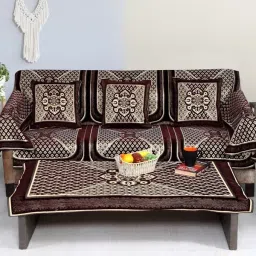 Velvet Embroidered 3+1+1 Seater Sofa Cover-image-67