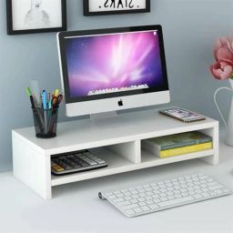 UniAart 2 Tiers Monitor Stand ,Save Space Laptop Stand with Storage Shelf & Phone Holder, Ergonomic Screen Riser for Computer, PC, Notebook(White) Laptop Stand-0
