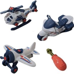 DIY Police Vehicle Set Toy Tools Kids Assembling Sport Bike Helicopter Aeroplan-33