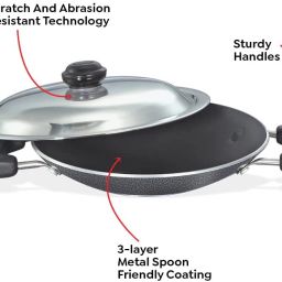narv Nonstick Dosa Tawa 3 Layer Non-Stick Coating & Appachetty with Steel Lid K1 Tawa 27.5 cm diameter with Lid image 3