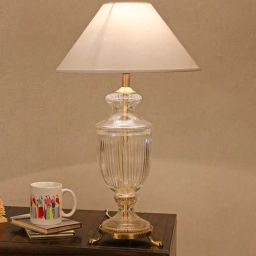 kapoor lampshades Pisa White Fabric Shade Night Lamp With Glass Base-picture-14