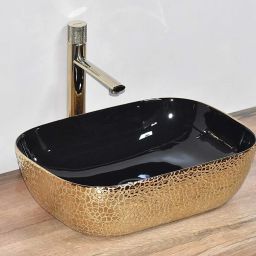 Designer Ceramic Wash Basin / Vessel Sink / Over or Above Counter Top Wash Basin for Bathroom Rectangle Shape Leather 18" x 13" x 5" Inches Table Top Basin-image-9