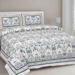 jaipur fabric Grey Traditional 240 TC Cotton Double Size Bedsheet With 2 Pillow Covers-picture-20