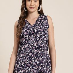 HERE&NOW Floral Print V-Neck Kurti-33