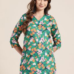 HERE&NOW Floral Printed V-Neck Straight Kurti-picture-29