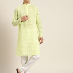 SOJANYA Men Embroidered Regular Thread Work Pure Cotton Kurta with Churidar-picture-13