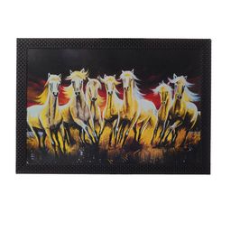 eCraftIndia Black & Yellow Lucky Running Horses UV Wall Art-image-1