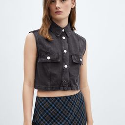 MANGO Denim Gilet Crop Jacket-19