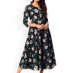 anayna Women Green Printed Fit and Flare Dress-picture-16