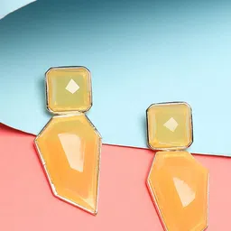 SOHI Yellow Stone Contemporary Drop Earrings-image-10