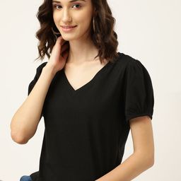 DressBerry Black Solid Puff Sleeves Sustainable Top-image-53
