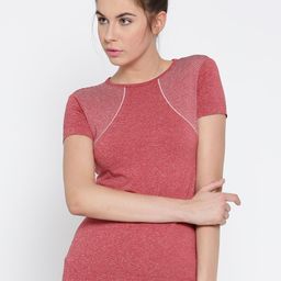 Amante Women Rust Red Patterned Round Neck T-shirt-image-28