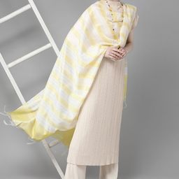 Indo Era Classic Off White and Yellow Striped Dupatta-picture-16