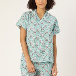 bedgasm Women Turquoise Blue & White Printed Night suit-3