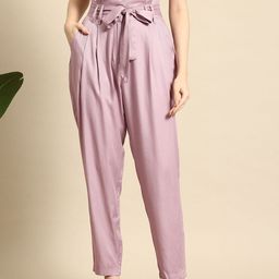 Mast & Harbour Women High-Rise Paperbag Trousers-image-95