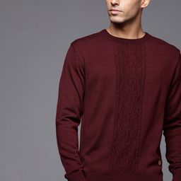 Raymond Men Maroon Cable Knit Sweater-image-49