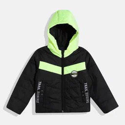 Indian Terrain Boys Colorblocked Typography Detailed Hooded Biker Jacket with Patchwork-image-66