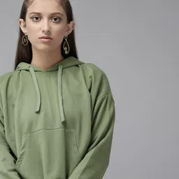 UTH by Roadster Girls Olive Green Solid Hooded Sweatshirt-image-15