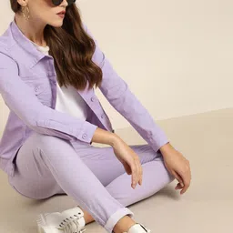 Moda Rapido Women Lavender Solid Denim Jacket-image-51