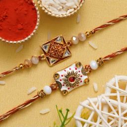 eCraftIndia Multicolor Kundan, Pearl Floral Rakhis with Roli Chawal Pack - Set of 2-38