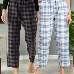Kryptic Light Blue & Grey Cotton Relaxed Fit Printed Lounge Pants - Pack of 2-image-97