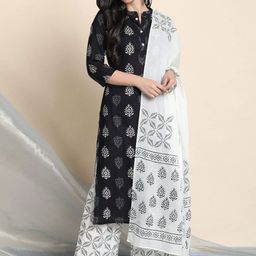 Moda Rapido Ethnic Motifs Printed Mandarin Collar Straight Kurta With Trousers And Dupatta-picture-13