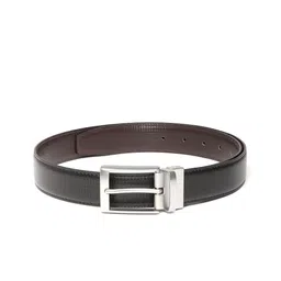 Ultimo Men Black & Coffee Brown Checked Reversible Formal Belt-picture-9