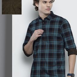 The Indian Garage Co Men Blue & Coffee Brown Comfort Reversible Checked FloralCotton Shirt-image-37