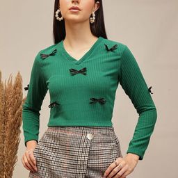 STREET 9 Women Ribbed V-Neck Regular Crop Top-picture-31