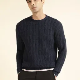 ANDAMEN Navy Regular Fit Self Design Cotton Sweater-image-40